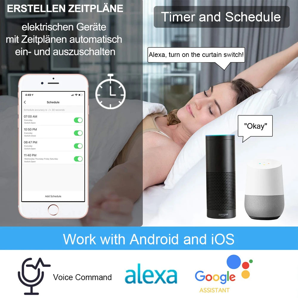 Smart WiFi Curtain Blinds Switch for Roller Shutter Electric Tubular Motor Google Home Alexa Echo Smart Home App Timer Profi-Group