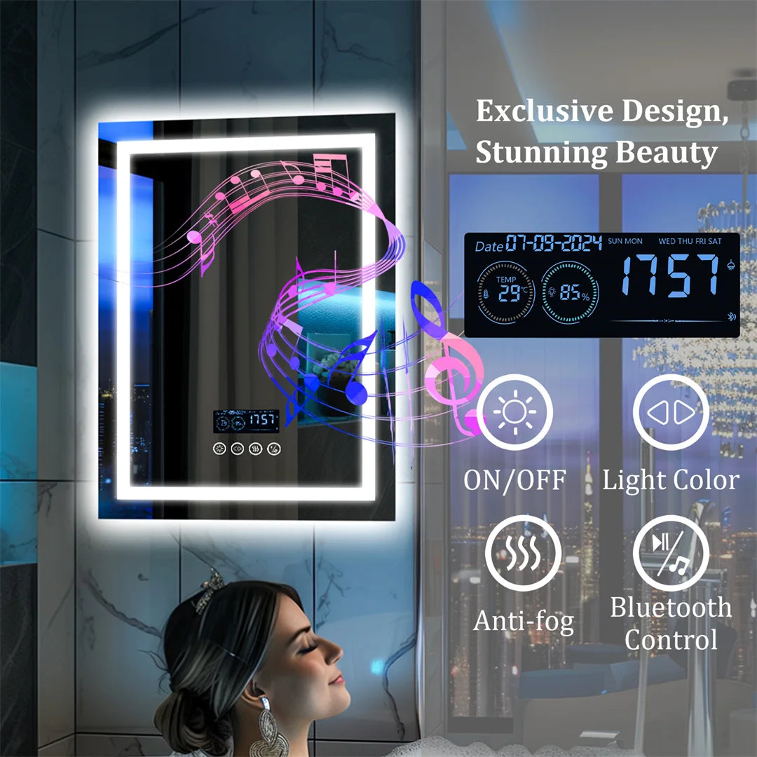 ALLICE Bluetooth Mirror Time Temperature Display Wall Hang Vanity Mirror with Bluetooth Speaker Dimmable Anti-fog Profi-Group