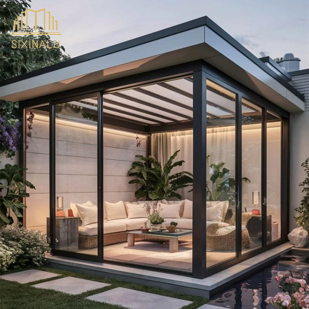 Раздвижная дверь Sixinalu Sunroom с двойным остеклением, изготовленная на заказ, из алюминиевого сплава, входные двери, стеклянная садовая комната для домашнего декора