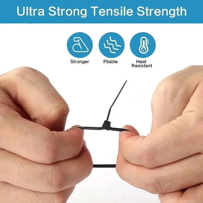 1000/100Pcs Nylon Cable Ties Self-locking Cord Ties Straps Adjustable Cables Fastening Loop Home Office Wire Zip Ties Wholesale Profi-Group