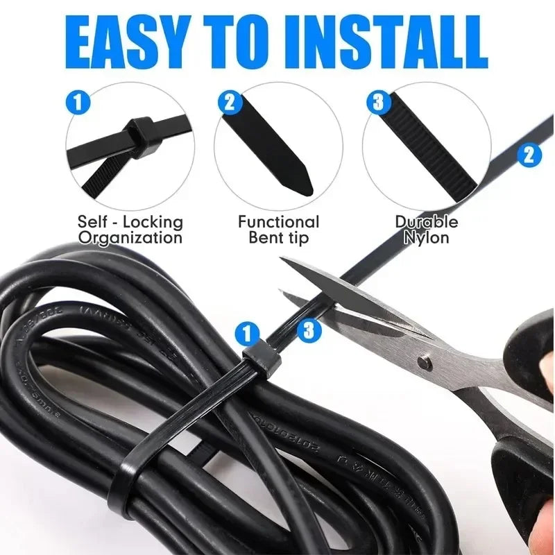 1000/100Pcs Nylon Cable Ties Self-locking Cord Ties Straps Adjustable Cables Fastening Loop Home Office Wire Zip Ties Wholesale Profi-Group