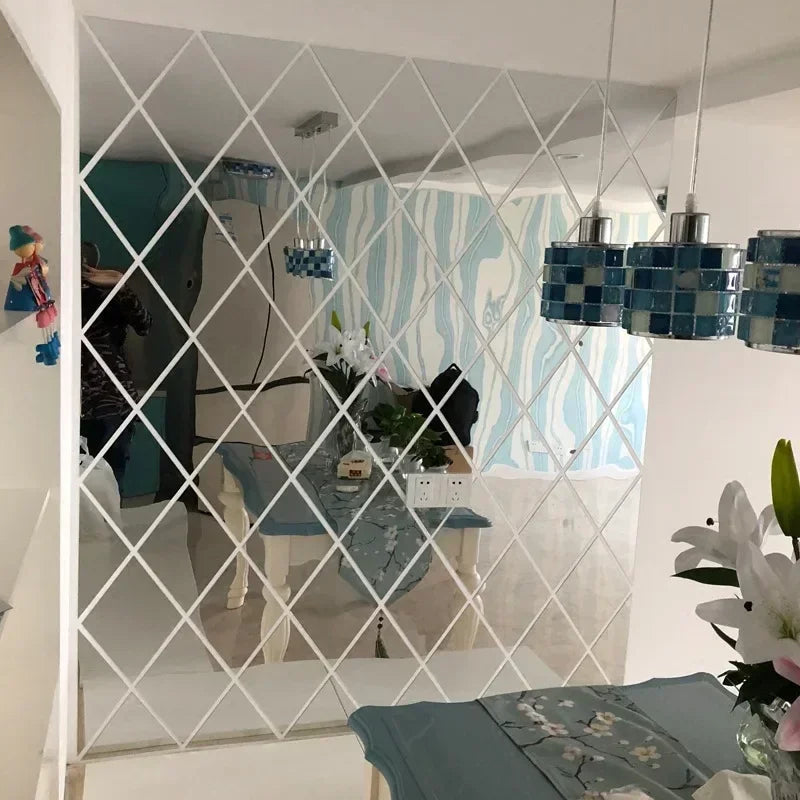 3D Diamond Shaped Acrylic Wall Mirror DIY Self-Adhesive Diamond Mirror Wall Sticker Office Living Room Art Home Decoration Profi-Group