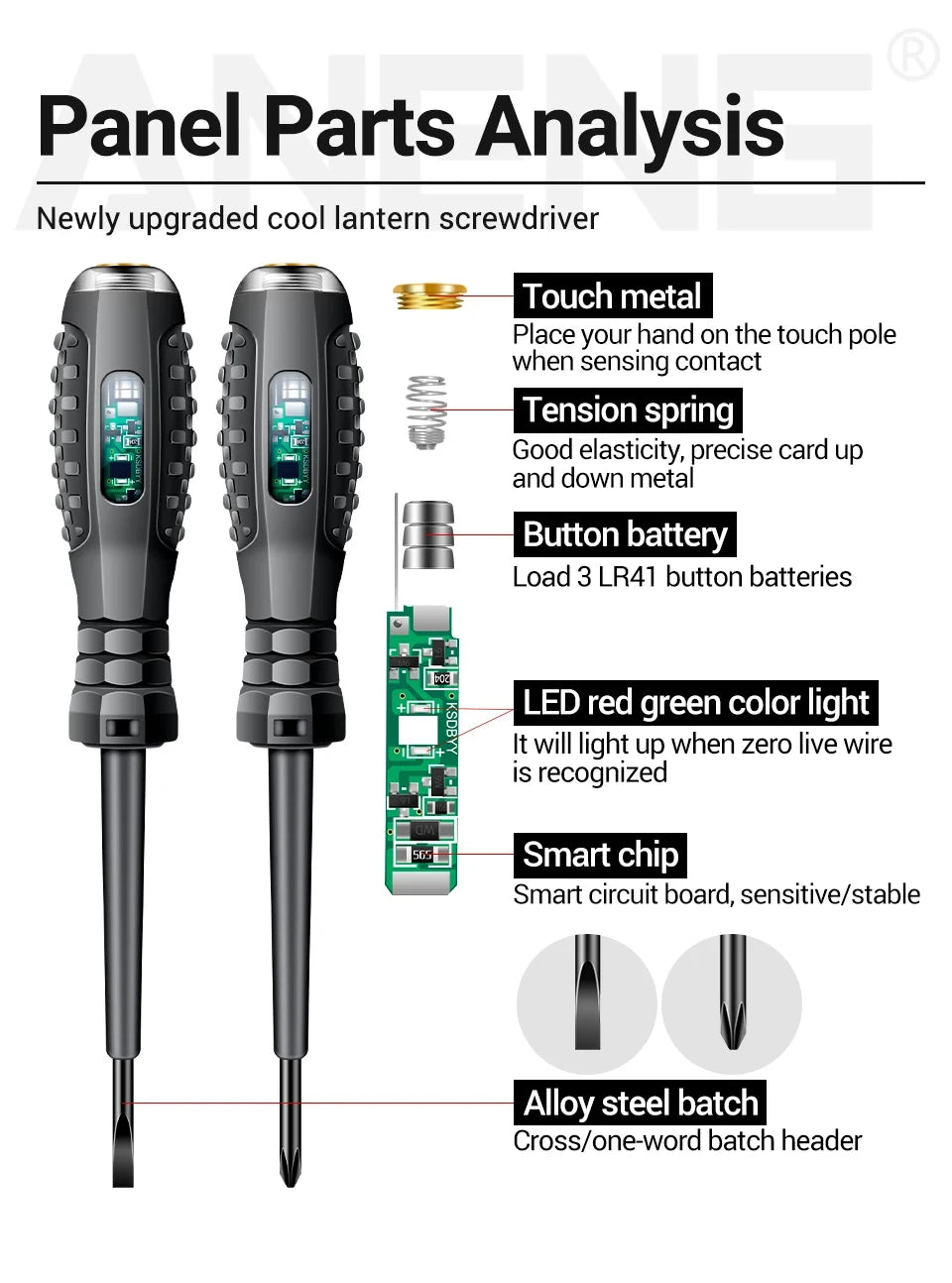 Multifunctional Electrician Test Screwdriver AC Non-contact Induction Test Pen Voltage Tester 70-600V Red Green Induction Lights Profi-Group