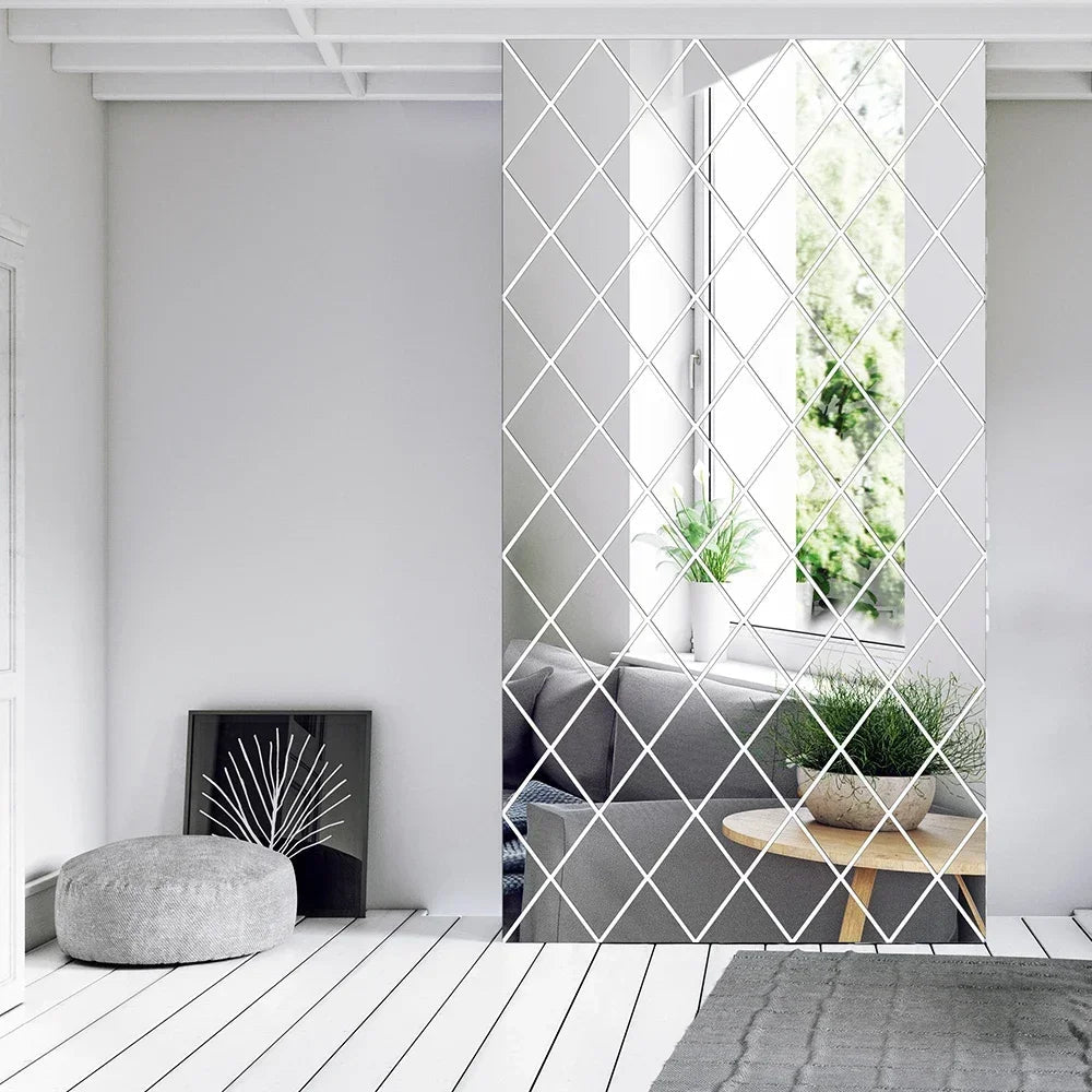 3D Diamond Shaped Acrylic Wall Mirror DIY Self-Adhesive Diamond Mirror Wall Sticker Office Living Room Art Home Decoration Profi-Group
