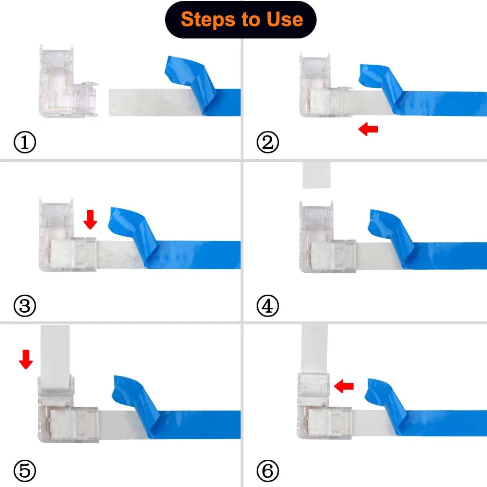 COB LED Connector Seamless 90 Degree L Shape Corner Connectors for 5mm 8mm 10mm 2/3/4pin FOB RGB CCT Tape Lights Connection 5pcs