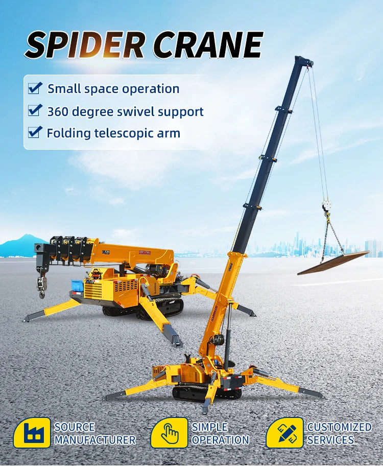 Spider Crane 1T 3T 5T Electric Mini Spider Crane Hydraulic Telescopic Boom Crawler Lifting Equipment for Building Industrial Use Profi-Group