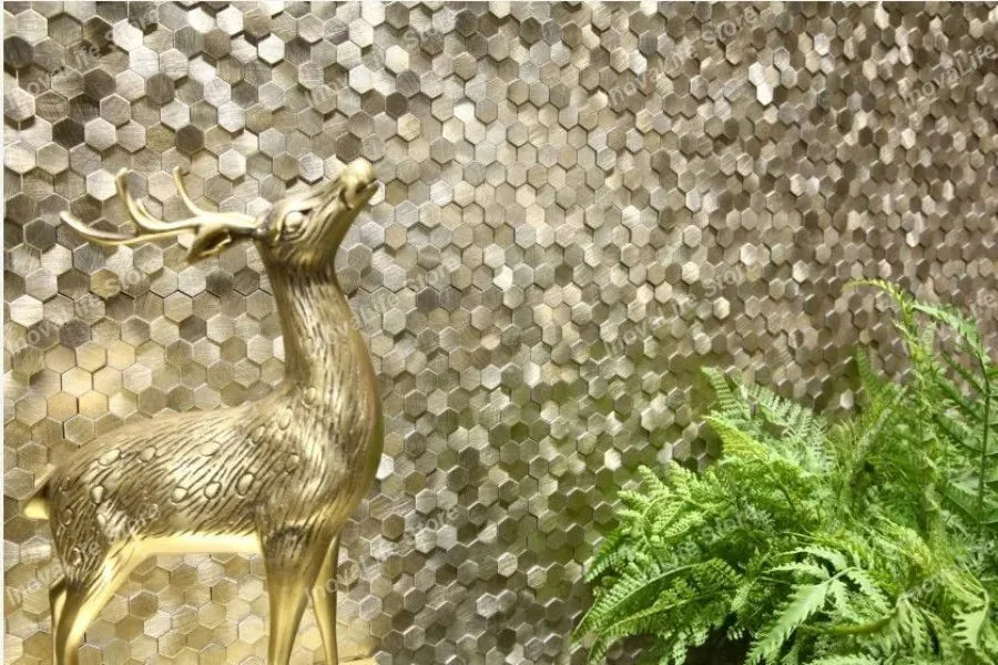 Роскошная металлическая настенная мозаика из нержавеющей стали, 3D-мозаика для ванной комнаты, шестиугольная алюминиевая мозаика