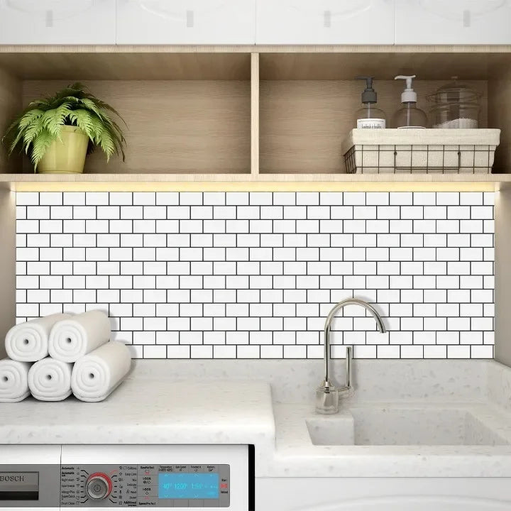 Wall Stickers White Self-Adhesive Anti-Tiles Waterproof Vinyl Peel and Stick 3D Brick Wallpaper Backsplash for Kitchen Bathroom