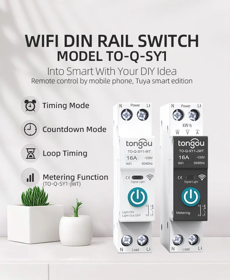 TUYA WIFI Smart Circuit Breaker Power Metering 1P 63A DIN Rail for Smart Home wireless Remote Control Smart Switch by APP TONGOU Profi-Group