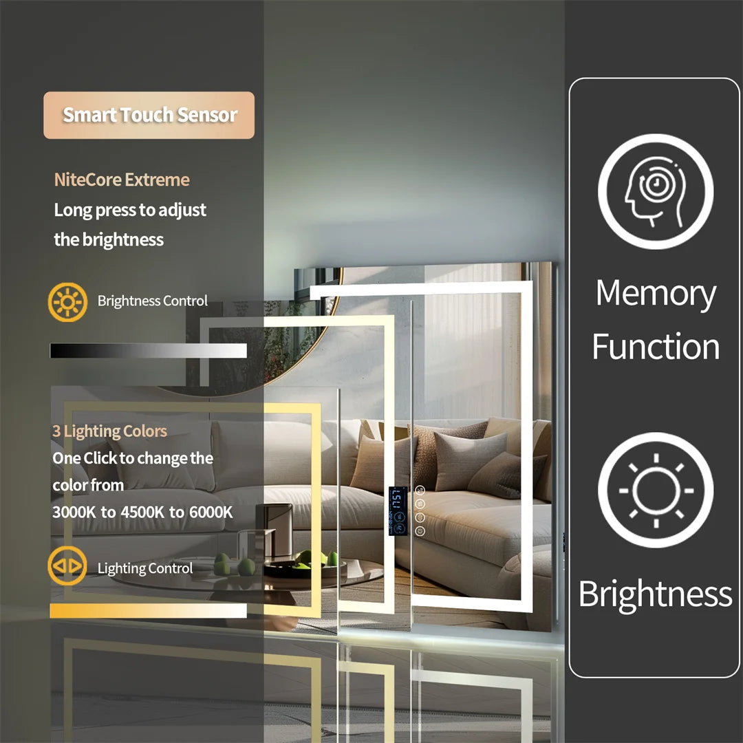 ALLICE Bluetooth Mirror Time Temperature Display Wall Hang Vanity Mirror with Bluetooth Speaker Dimmable Anti-fog Profi-Group