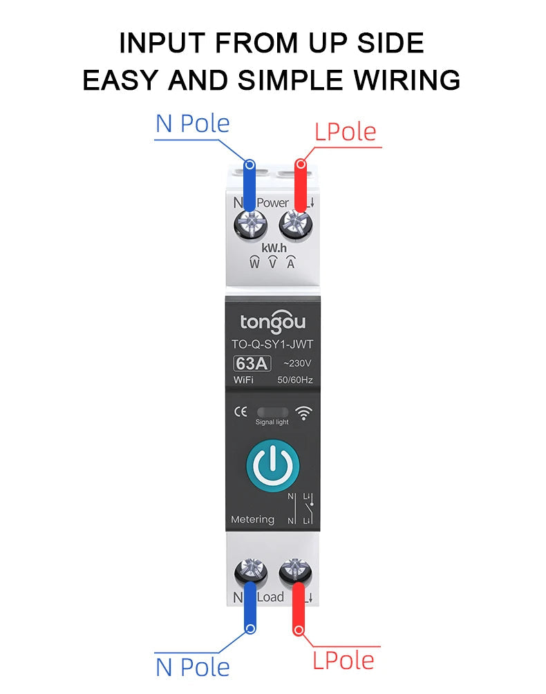 TUYA WIFI Smart Circuit Breaker Power Metering 1P 63A DIN Rail for Smart Home wireless Remote Control Smart Switch by APP TONGOU Profi-Group