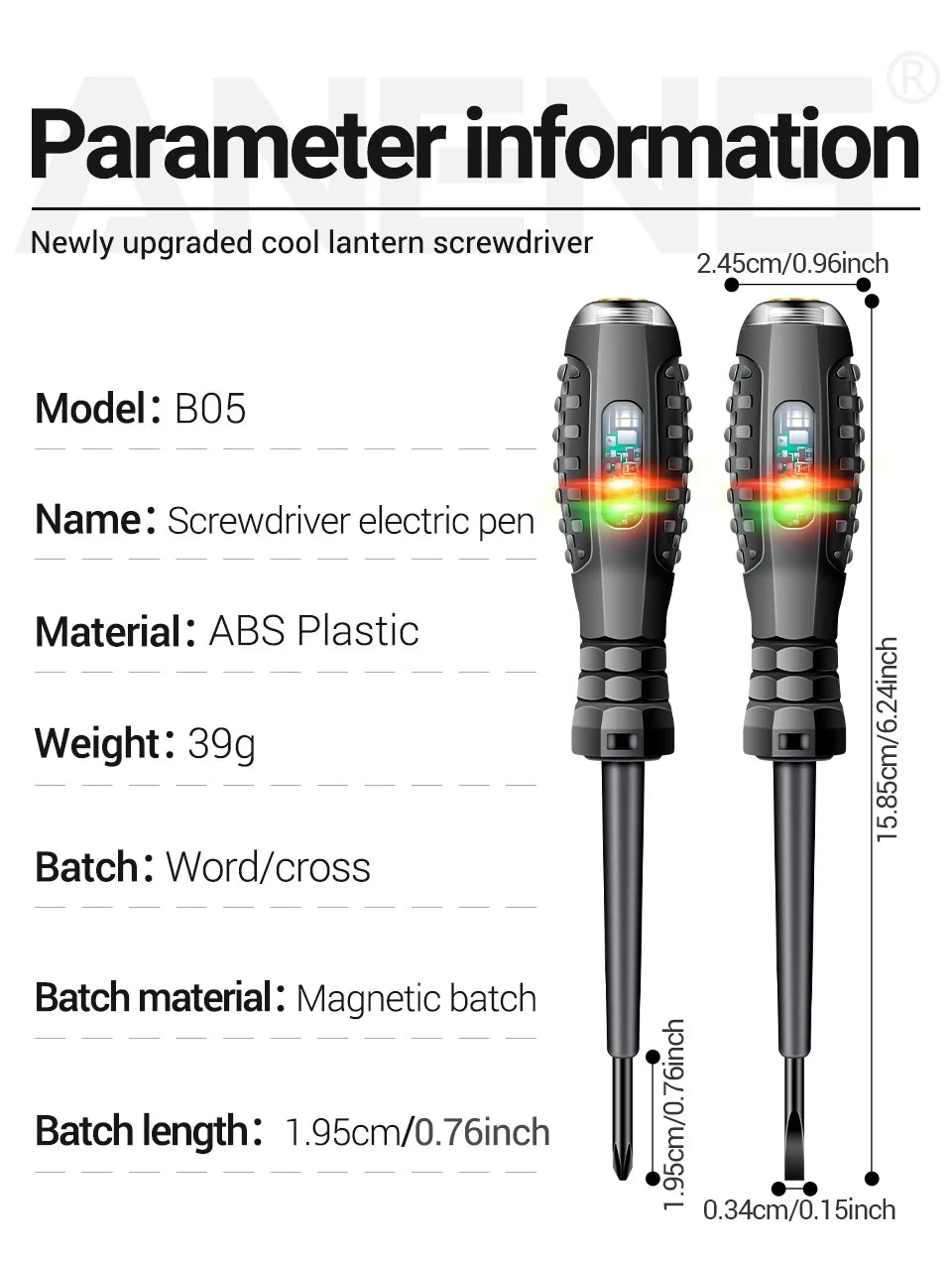 Multifunctional Electrician Test Screwdriver AC Non-contact Induction Test Pen Voltage Tester 70-600V Red Green Induction Lights Profi-Group