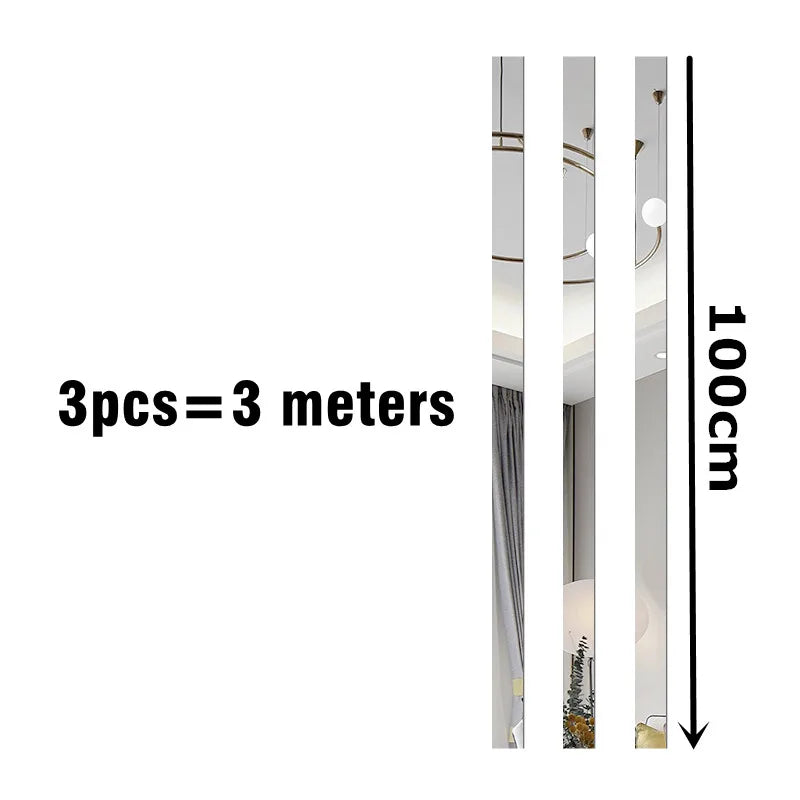 3 Meter Self-adhesive mirror wall sticker Acrylic Flat Decorative Lines 3D Wall Ceiling Edge Strip Mirror Living Room Decoration
