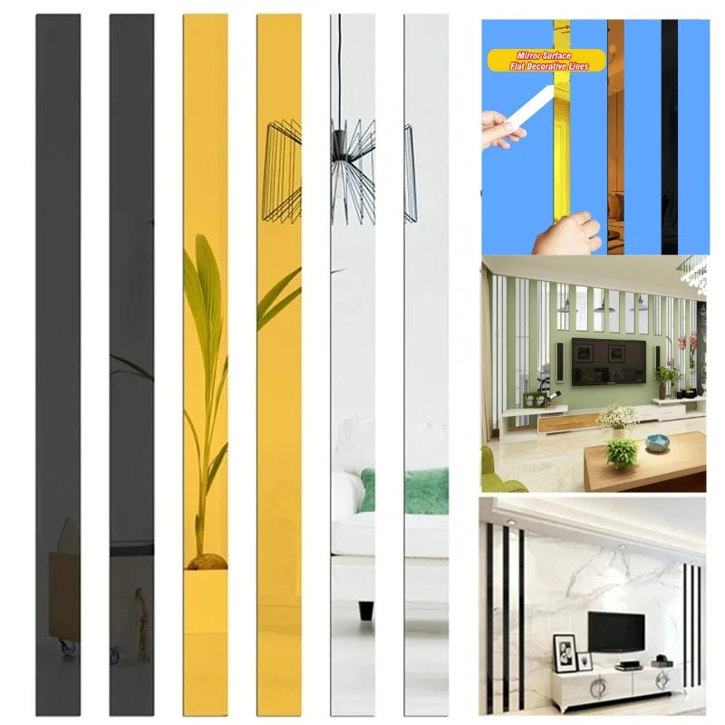 3 Meter Self-adhesive mirror wall sticker Acrylic Flat Decorative Lines 3D Wall Ceiling Edge Strip Mirror Living Room Decoration