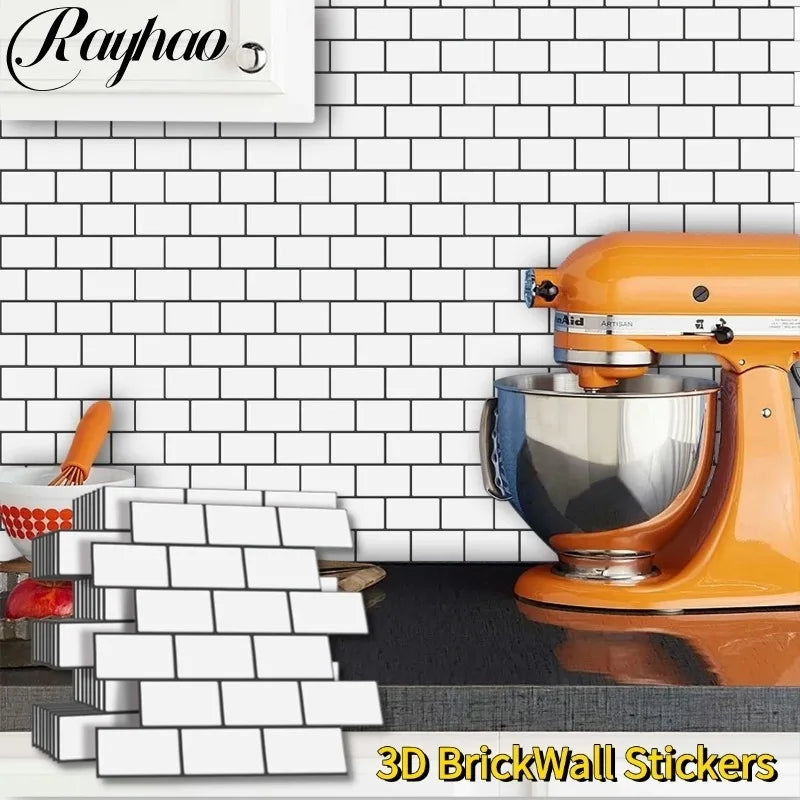 Wall Stickers White Self-Adhesive Anti-Tiles Waterproof Vinyl Peel and Stick 3D Brick Wallpaper Backsplash for Kitchen Bathroom