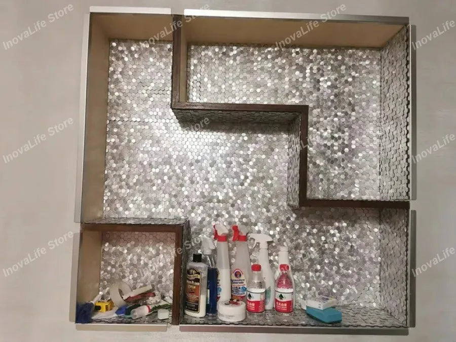 Роскошная металлическая настенная мозаика из нержавеющей стали, 3D-мозаика для ванной комнаты, шестиугольная алюминиевая мозаика