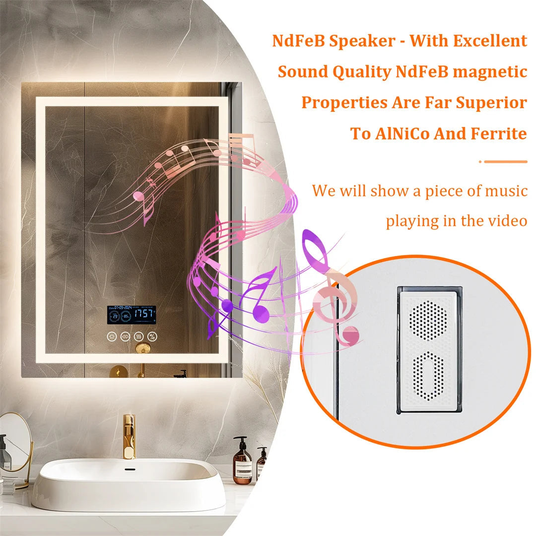 ALLICE Bluetooth Mirror Time Temperature Display Wall Hang Vanity Mirror with Bluetooth Speaker Dimmable Anti-fog Profi-Group