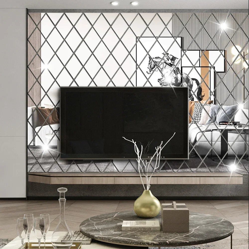 3D Diamond Shaped Acrylic Wall Mirror DIY Self-Adhesive Diamond Mirror Wall Sticker Office Living Room Art Home Decoration Profi-Group