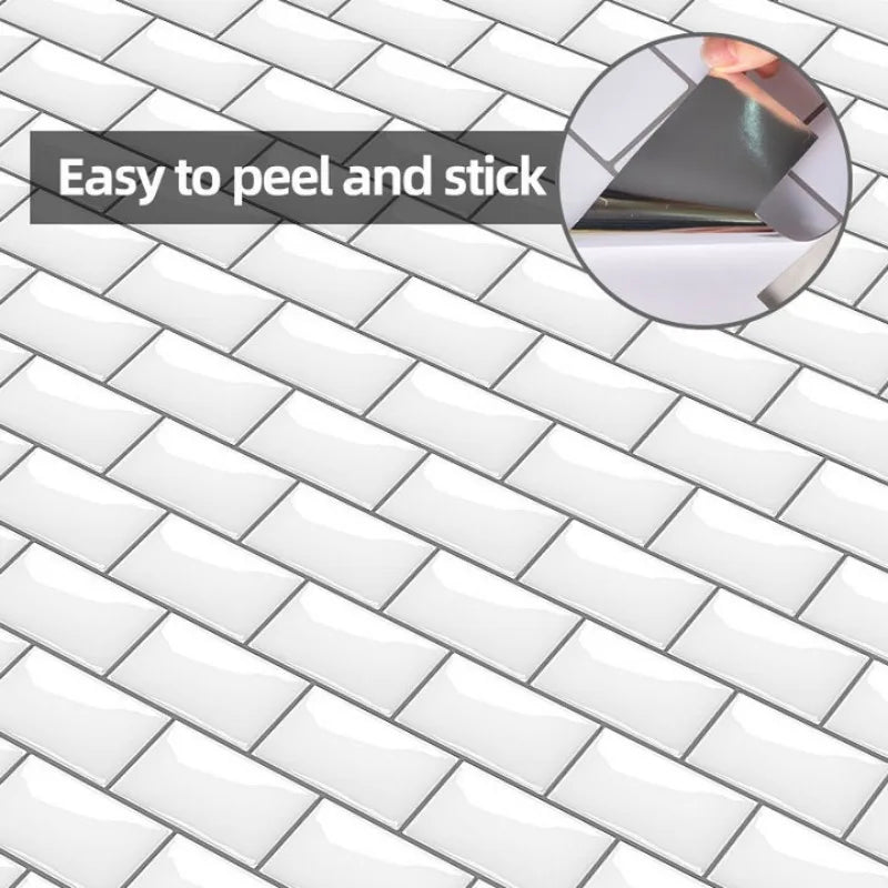 Wall Stickers White Self-Adhesive Anti-Tiles Waterproof Vinyl Peel and Stick 3D Brick Wallpaper Backsplash for Kitchen Bathroom