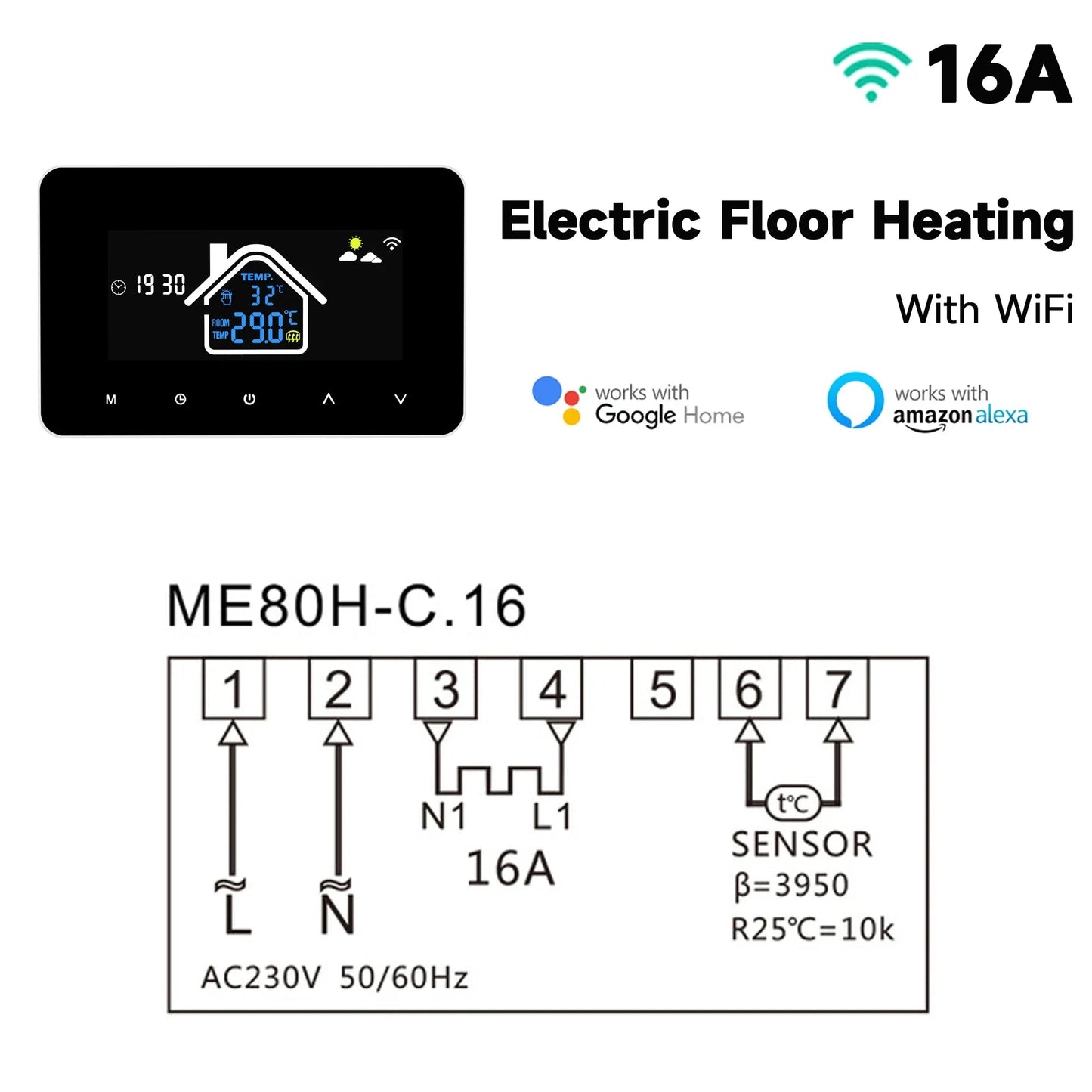 2024 New Smart Thermostat Tuya WiFi Temperature Controller Electric Floor Heating Plumbing LCD Display for Alice AlexaGoogleHome Profi-Group