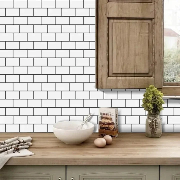 Wall Stickers White Self-Adhesive Anti-Tiles Waterproof Vinyl Peel and Stick 3D Brick Wallpaper Backsplash for Kitchen Bathroom