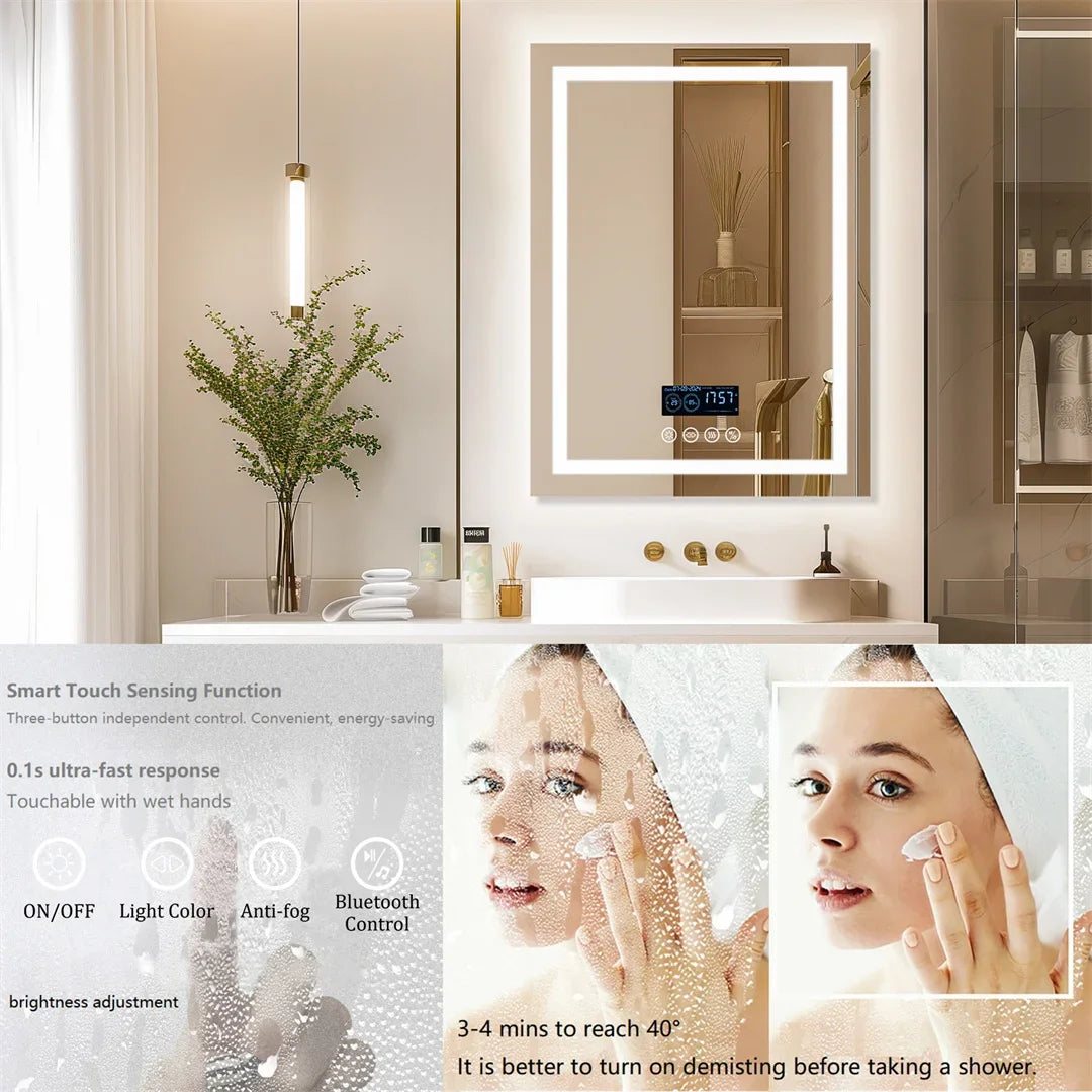 ALLICE Bluetooth Mirror Time Temperature Display Wall Hang Vanity Mirror with Bluetooth Speaker Dimmable Anti-fog Profi-Group