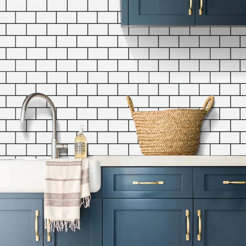 Wall Stickers White Self-Adhesive Anti-Tiles Waterproof Vinyl Peel and Stick 3D Brick Wallpaper Backsplash for Kitchen Bathroom