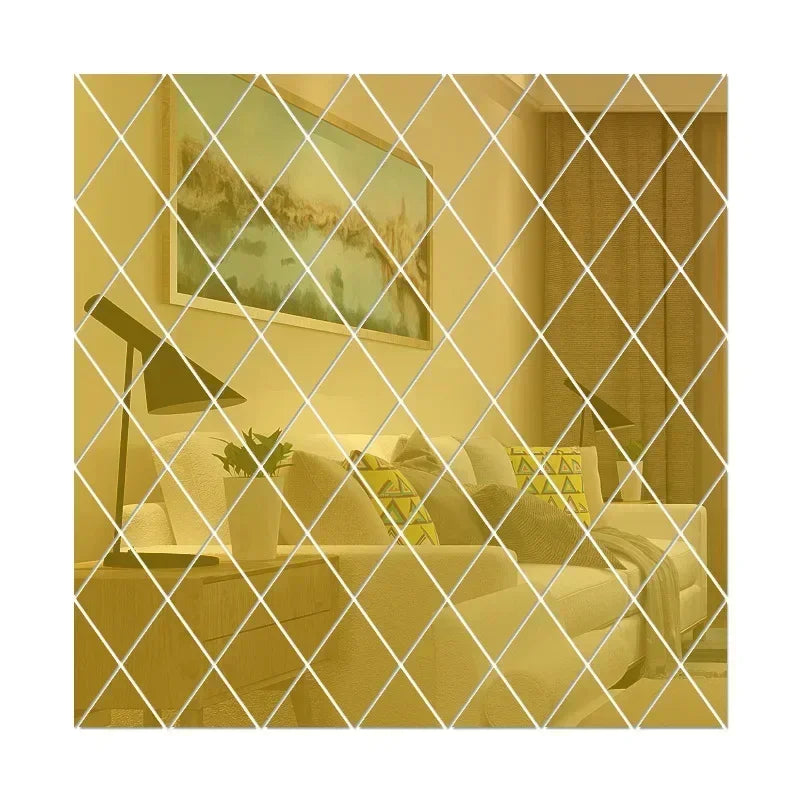 3D Diamond Shaped Acrylic Wall Mirror DIY Self-Adhesive Diamond Mirror Wall Sticker Office Living Room Art Home Decoration Profi-Group