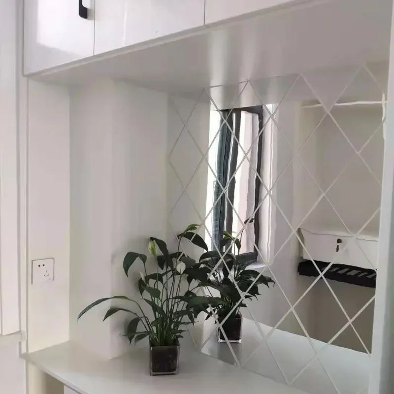3D Diamond Shaped Acrylic Wall Mirror DIY Self-Adhesive Diamond Mirror Wall Sticker Office Living Room Art Home Decoration Profi-Group
