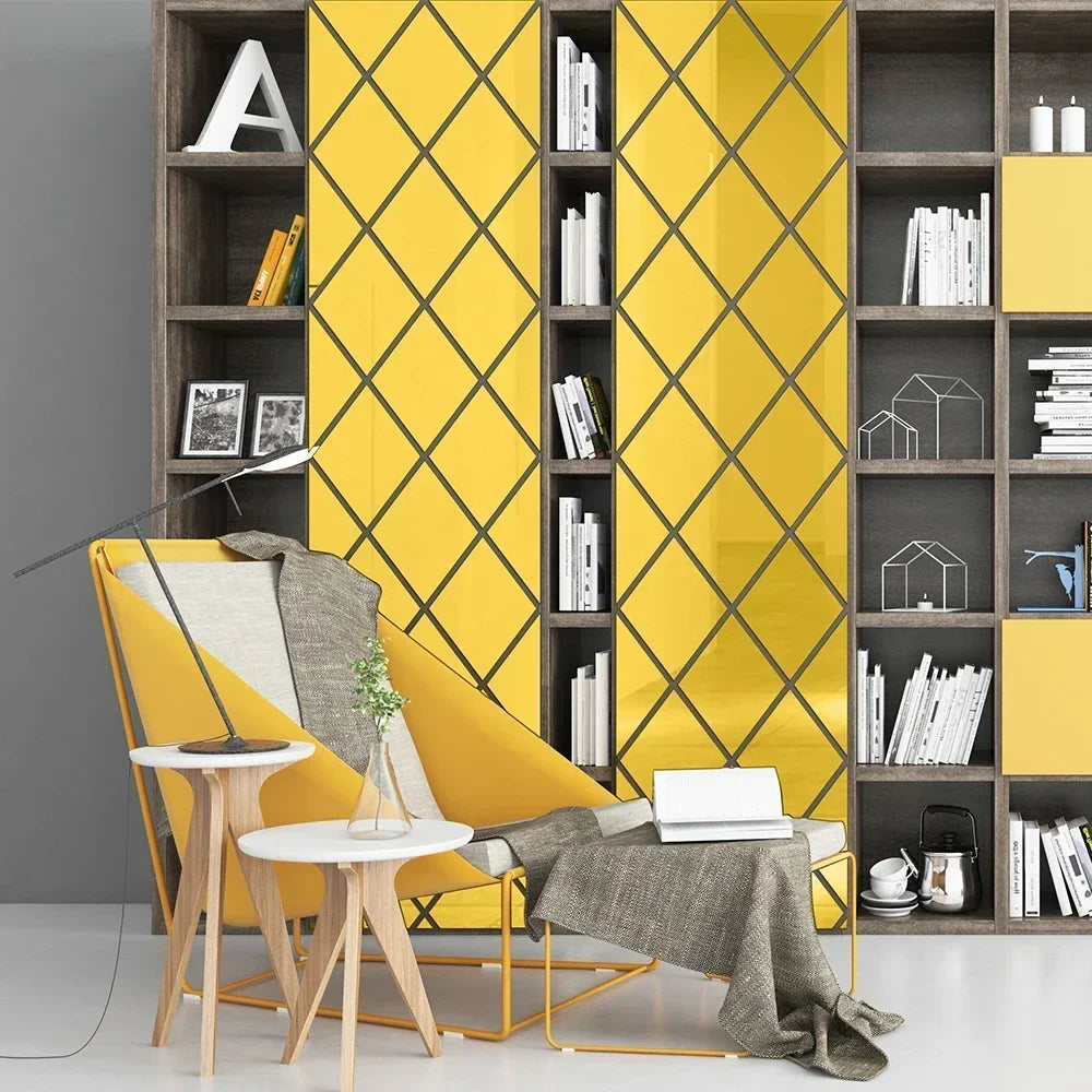 3D Diamond Shaped Acrylic Wall Mirror DIY Self-Adhesive Diamond Mirror Wall Sticker Office Living Room Art Home Decoration Profi-Group