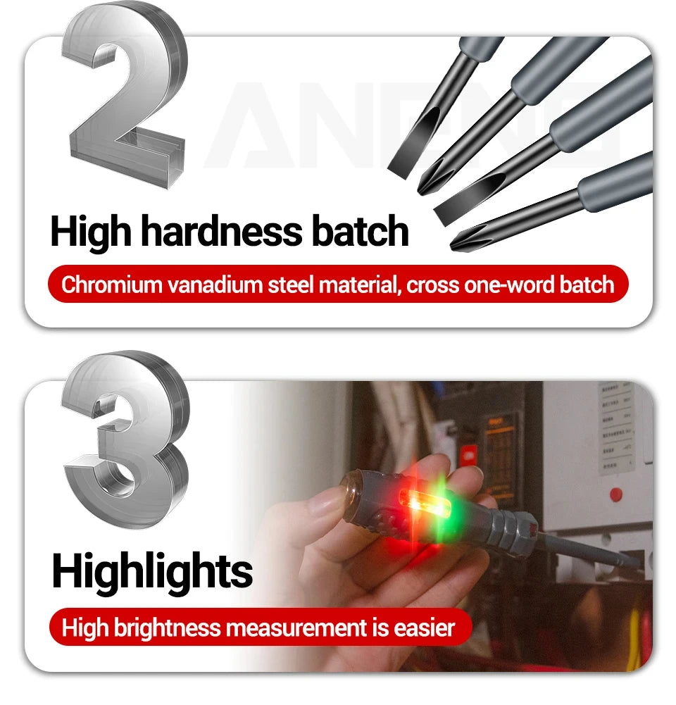 Multifunctional Electrician Test Screwdriver AC Non-contact Induction Test Pen Voltage Tester 70-600V Red Green Induction Lights Profi-Group
