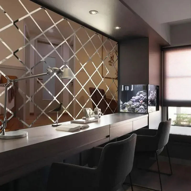 3D Diamond Shaped Acrylic Wall Mirror DIY Self-Adhesive Diamond Mirror Wall Sticker Office Living Room Art Home Decoration Profi-Group