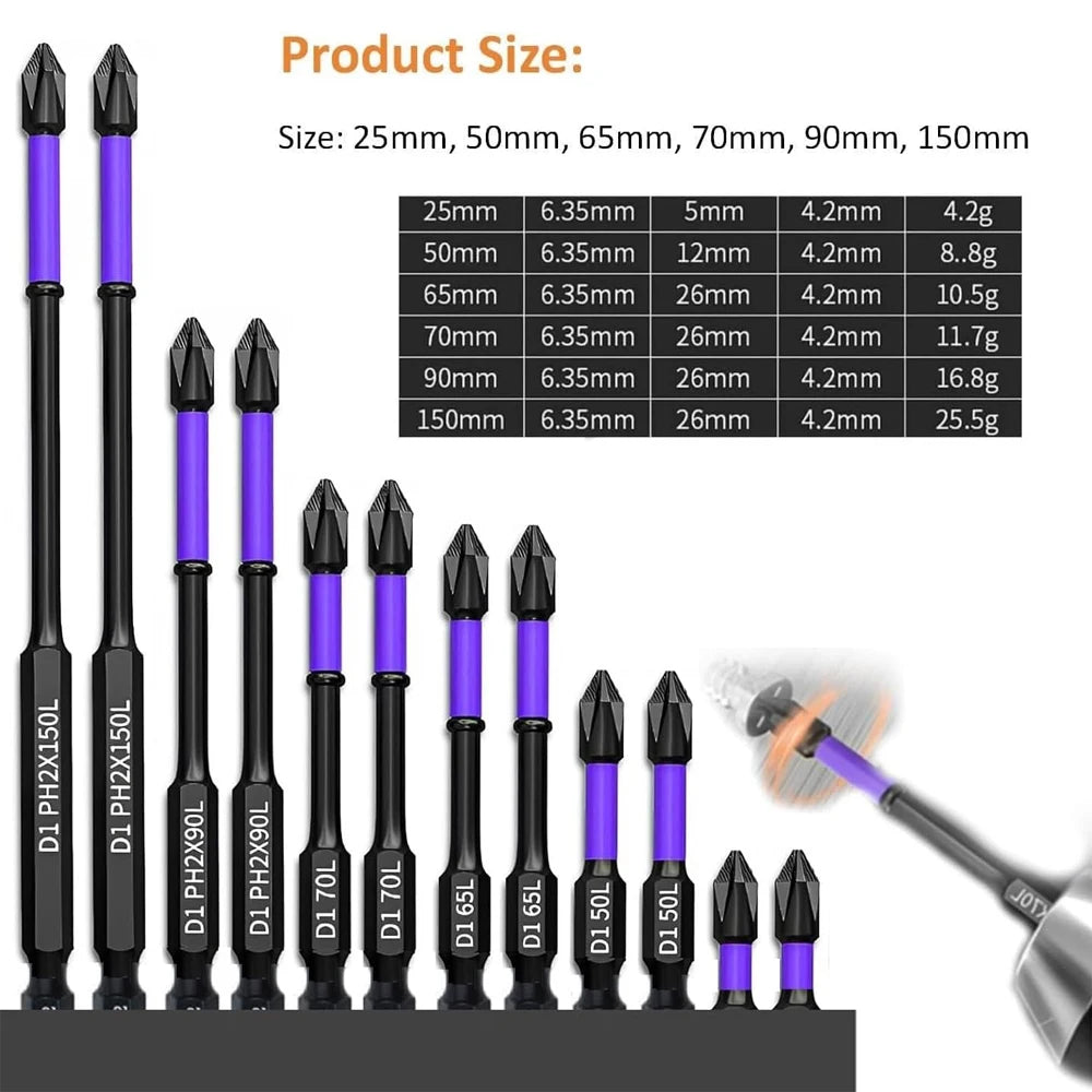 6/12 Pcs Magnetic Screwdriver Bits Non-slip Shockproof Phillips Impact Bits Hex Shank Alloy Steel Bits Suitable for Power Tools Profi-Group
