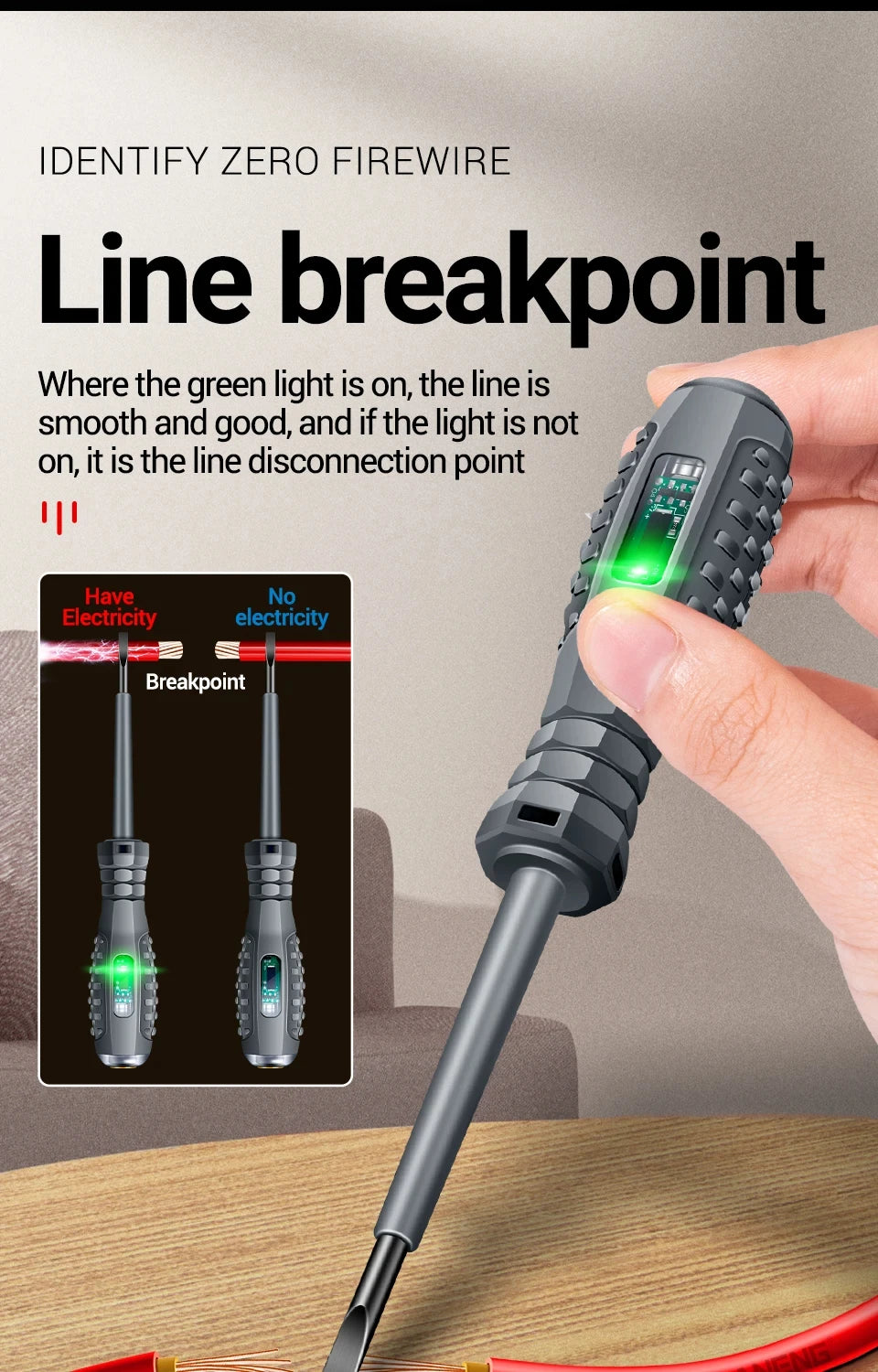 Multifunctional Electrician Test Screwdriver AC Non-contact Induction Test Pen Voltage Tester 70-600V Red Green Induction Lights Profi-Group