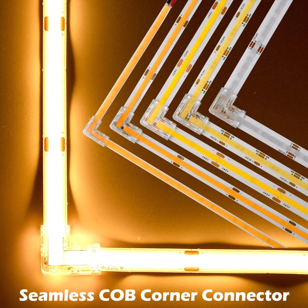 COB LED Connector Seamless 90 Degree L Shape Corner Connectors for 5mm 8mm 10mm 2/3/4pin FOB RGB CCT Tape Lights Connection 5pcs