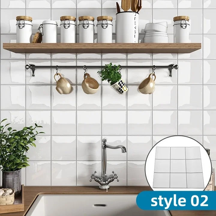 Wall Stickers White Self-Adhesive Anti-Tiles Waterproof Vinyl Peel and Stick 3D Brick Wallpaper Backsplash for Kitchen Bathroom