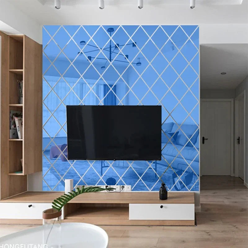 3D Diamond Shaped Acrylic Wall Mirror DIY Self-Adhesive Diamond Mirror Wall Sticker Office Living Room Art Home Decoration Profi-Group