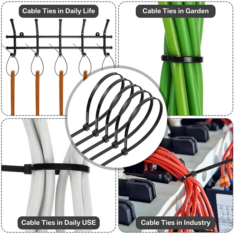 1000/100Pcs Nylon Cable Ties Self-locking Cord Ties Straps Adjustable Cables Fastening Loop Home Office Wire Zip Ties Wholesale Profi-Group