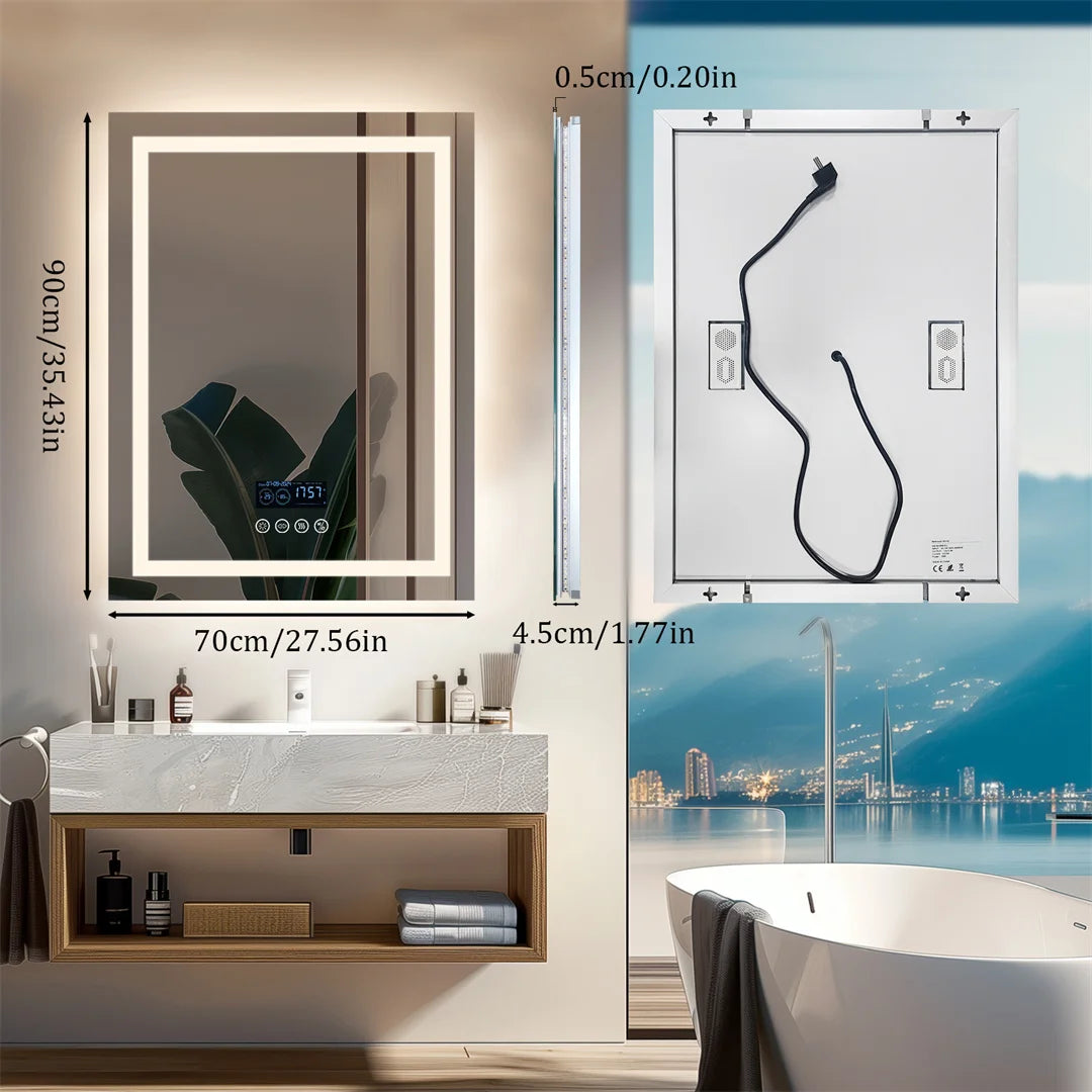 ALLICE Bluetooth Mirror Time Temperature Display Wall Hang Vanity Mirror with Bluetooth Speaker Dimmable Anti-fog Profi-Group