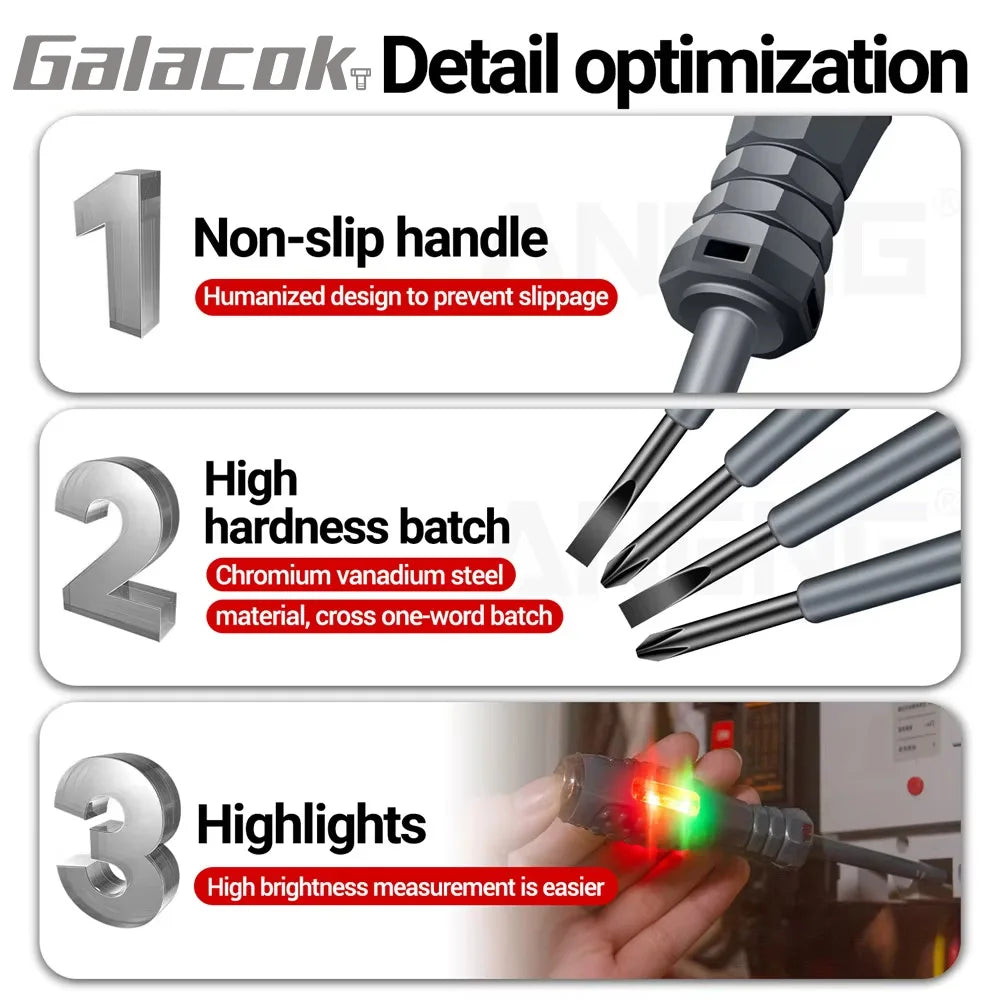 Multifunctional Electrician Test Screwdriver AC Non-contact Induction Test Pen Voltage Tester 70-600V Red Green Induction Lights Profi-Group