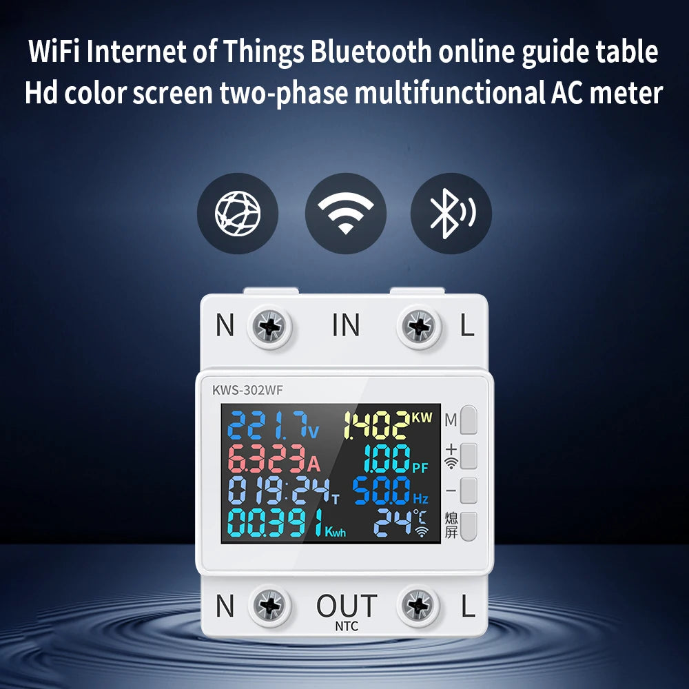 Tuya WiFi 8in1 Power Meter 2P AC Energy Meter APP Control 170-270V/63A Voltage and Current Meter Electricity Meter Smart Life Profi-Group