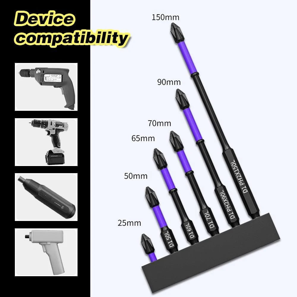 6/12 Pcs Magnetic Screwdriver Bits Non-slip Shockproof Phillips Impact Bits Hex Shank Alloy Steel Bits Suitable for Power Tools Profi-Group