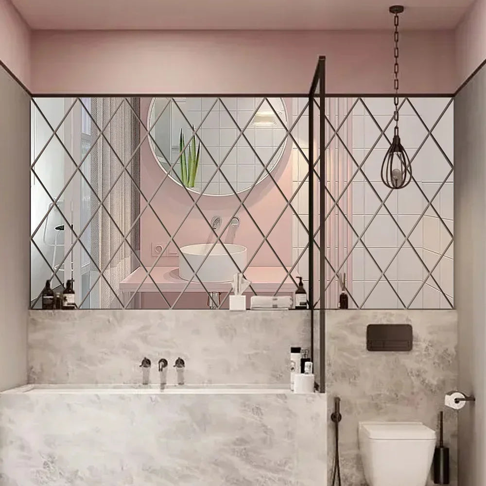 3D Diamond Shaped Acrylic Wall Mirror DIY Self-Adhesive Diamond Mirror Wall Sticker Office Living Room Art Home Decoration Profi-Group