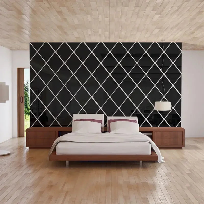 3D Diamond Shaped Acrylic Wall Mirror DIY Self-Adhesive Diamond Mirror Wall Sticker Office Living Room Art Home Decoration Profi-Group