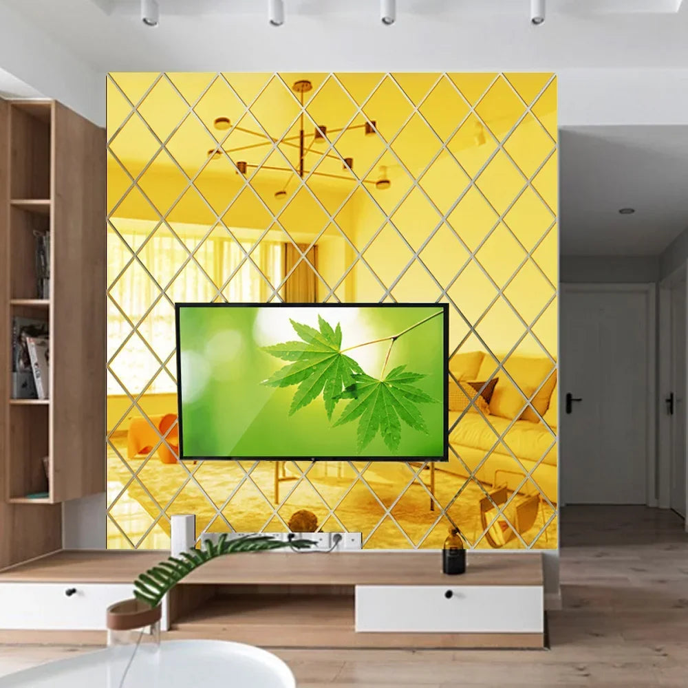 3D Diamond Shaped Acrylic Wall Mirror DIY Self-Adhesive Diamond Mirror Wall Sticker Office Living Room Art Home Decoration Profi-Group