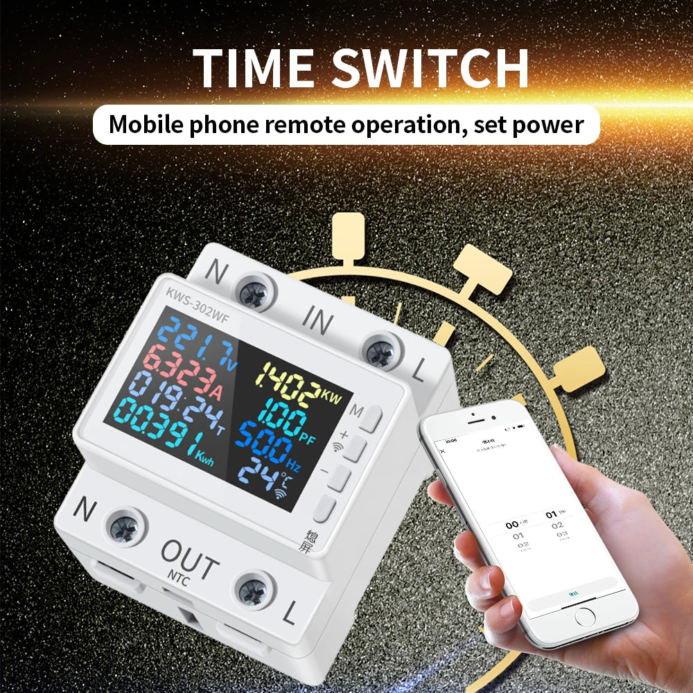 Tuya WiFi 8in1 Power Meter 2P AC Energy Meter APP Control 170-270V/63A Voltage and Current Meter Electricity Meter Smart Life Profi-Group