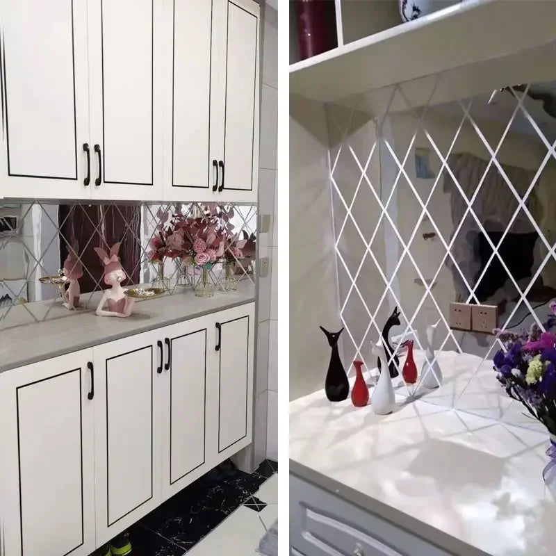 3D Diamond Shaped Acrylic Wall Mirror DIY Self-Adhesive Diamond Mirror Wall Sticker Office Living Room Art Home Decoration Profi-Group