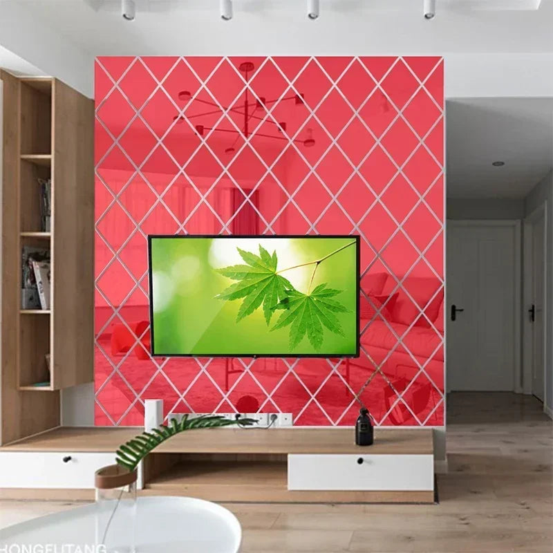 3D Diamond Shaped Acrylic Wall Mirror DIY Self-Adhesive Diamond Mirror Wall Sticker Office Living Room Art Home Decoration Profi-Group