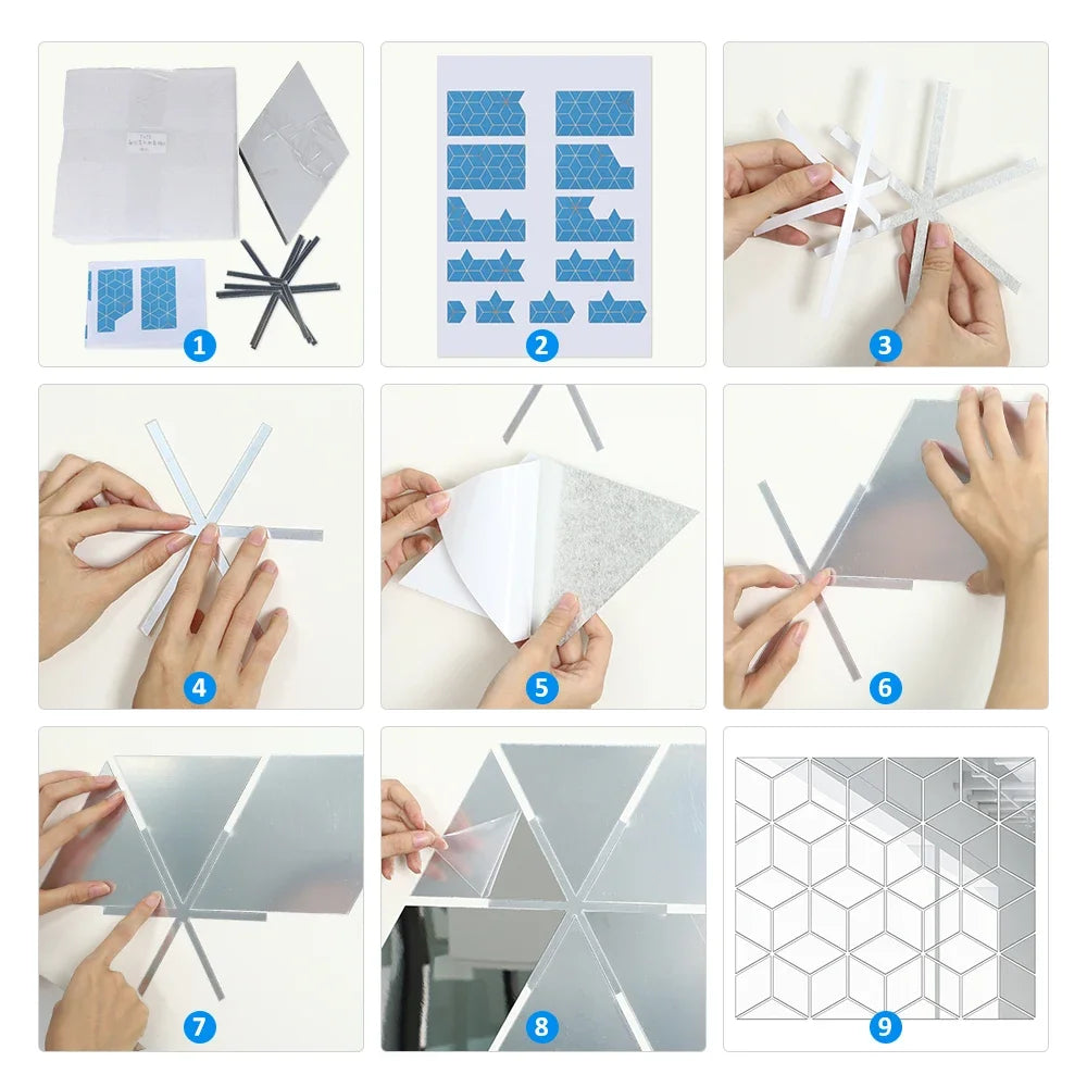 8/15/28/54pcs 3D Mirror Wall Sticker DIY Diamonds Triangles Acrylic Wall Stickers for Kids Room Living Room Home Decor adesivo Profi-Group
