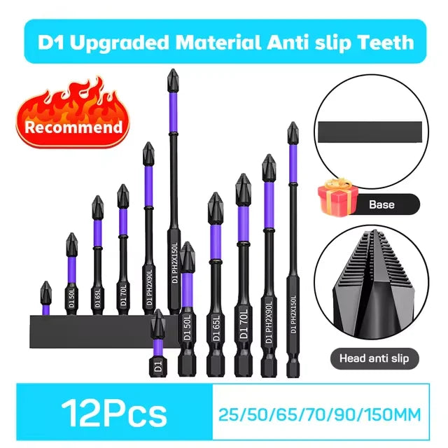 6/12 Pcs Magnetic Screwdriver Bits Non-slip Shockproof Phillips Impact Bits Hex Shank Alloy Steel Bits Suitable for Power Tools Profi-Group